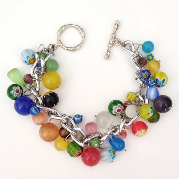 Multi color glass beaded bauble bracelet - Picture 5 of 8